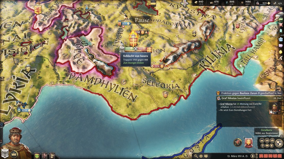 Typisch. Da möchte man nur eben ein Herzogtum in Anatolien erobern, da erbt ausgerechnet jene Herzogin das Byzantinische Kaiserreich und hat da mal eben 6000 Truppen mehr!