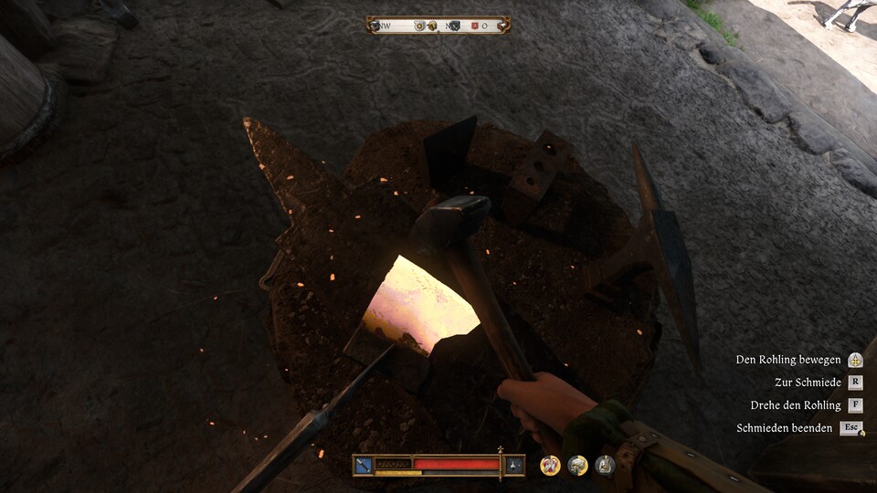 Der Axt-Rohling beim Starten des Schmiedevorgangs.