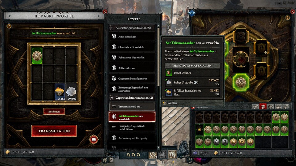 Set-Talismanzauber könnt ihr
ganz einfach neu auswürfeln.