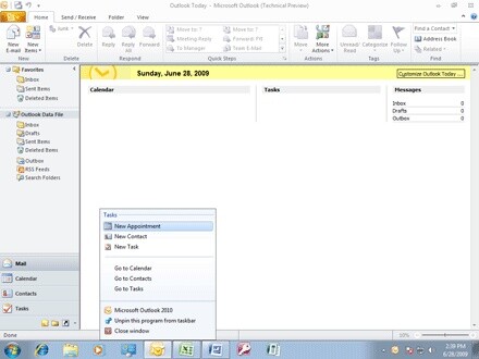 Outlook 2010 mit Superbar-Support