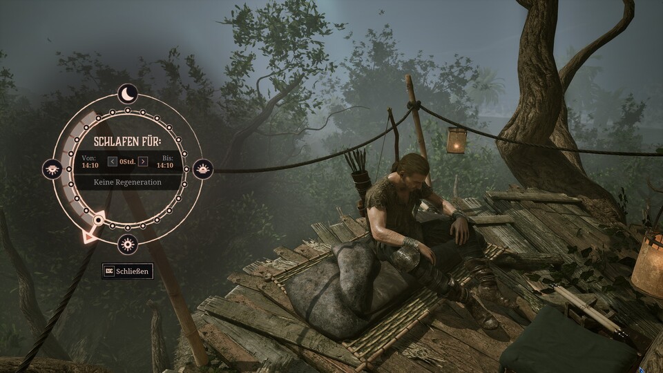 Über Kaloms Alchemielabor im Sumpflager findet ihr ein einsames Bett.
