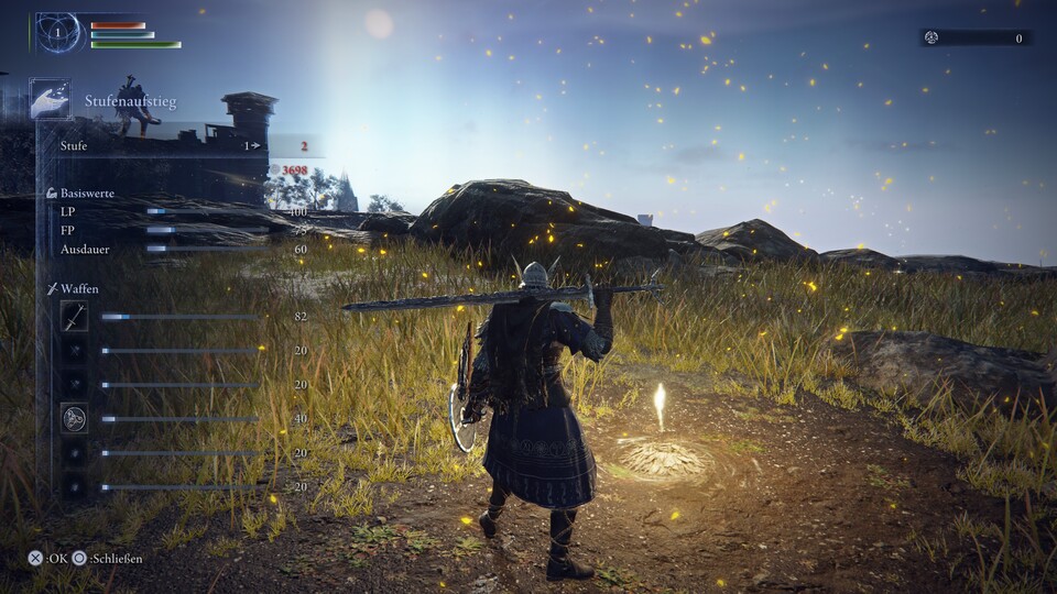 Für den wichtigen ersten Stufenaufstieg braucht ihr knapp 4.000 Runen. Mischt nach der Landung die erste Gegnergruppe auf und besucht direkt eine Gnade in der Nähe.