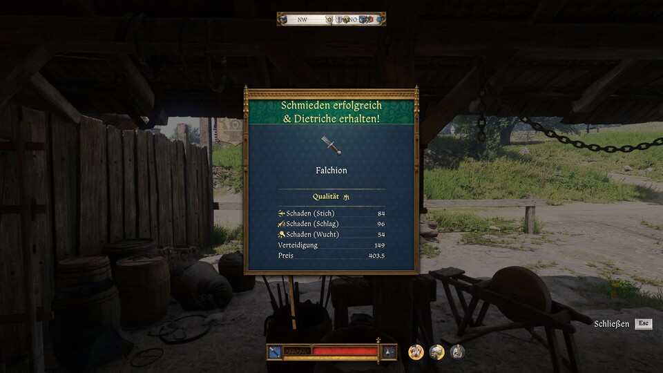 Das Ergebnis: Ein Stufe-4-Falchion – diese Stufe könnt ihr nur mit dem Perk »Martins Geheimnis« schmieden.