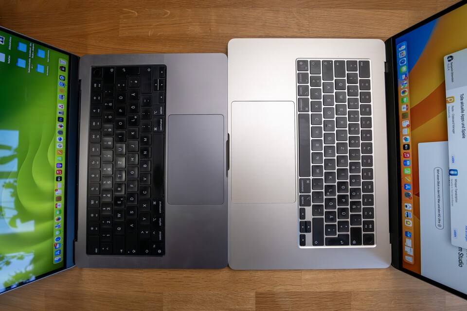 Das 15 Zoll MacBook Air hat ein deutlich größeres Trackpad als das MacBook Pro mit 14 Zoll.