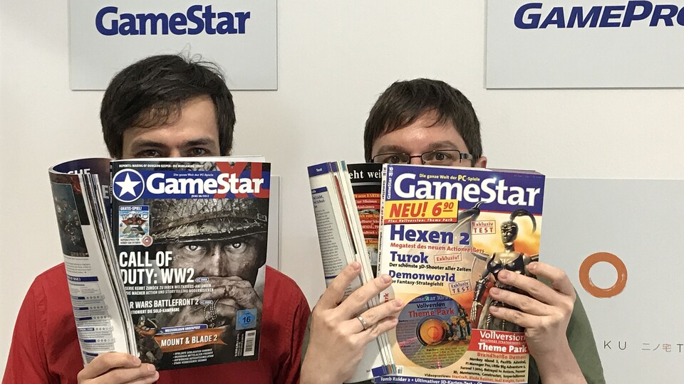 14 Jahre bei GameStar (links) und fast 18 Jahre bei GameStar (rechts), die man den Gesichtern von Micha und Heiko kaum ansieht. Am 29. Juni stehen sie in Hamburg gemeinsam auf der Bühne.