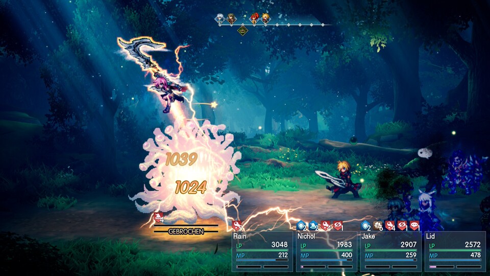 Lighnting aus Final Fantasy 13 unterstützt die Party mit ihrer Spezialattacke im Kampf gegen einen Morbol.