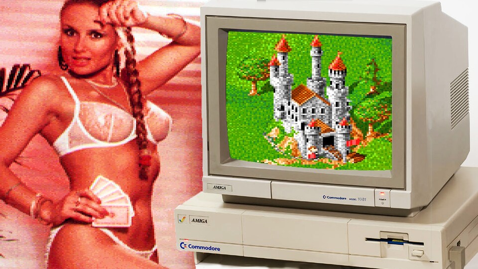 Der Amiga 1000 bot vor 35 Jahren Technik, die man heute als Next-Gen bezeichnen würde. Links die flotte Ines aus Hollywood Poker Pro - rechts das erste Die Siedler.