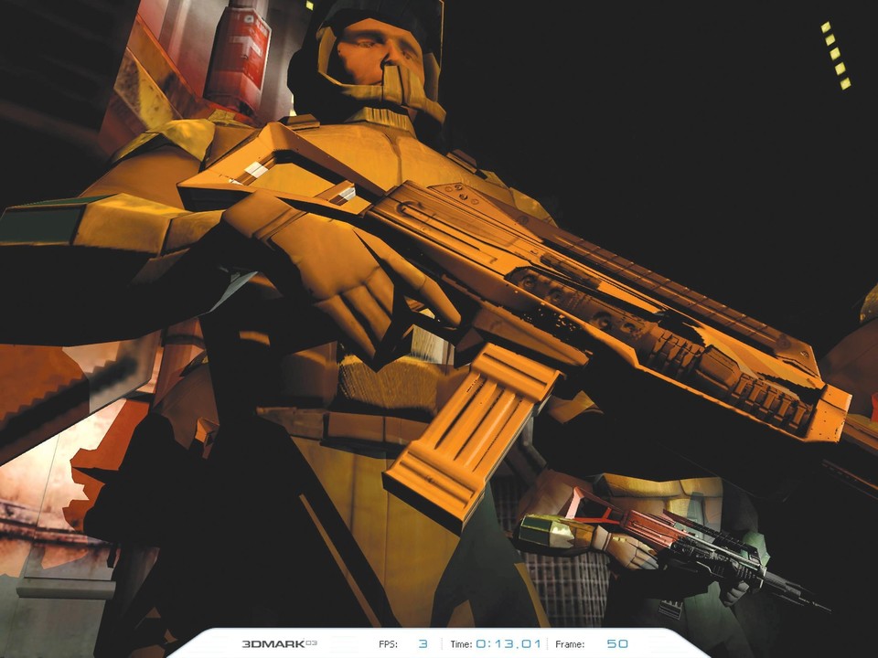 Battle of Proxycon aus dem 3DMark 2003 simuliert ähnliche Licht-Schatteneffekte, wie in Doom 3.
