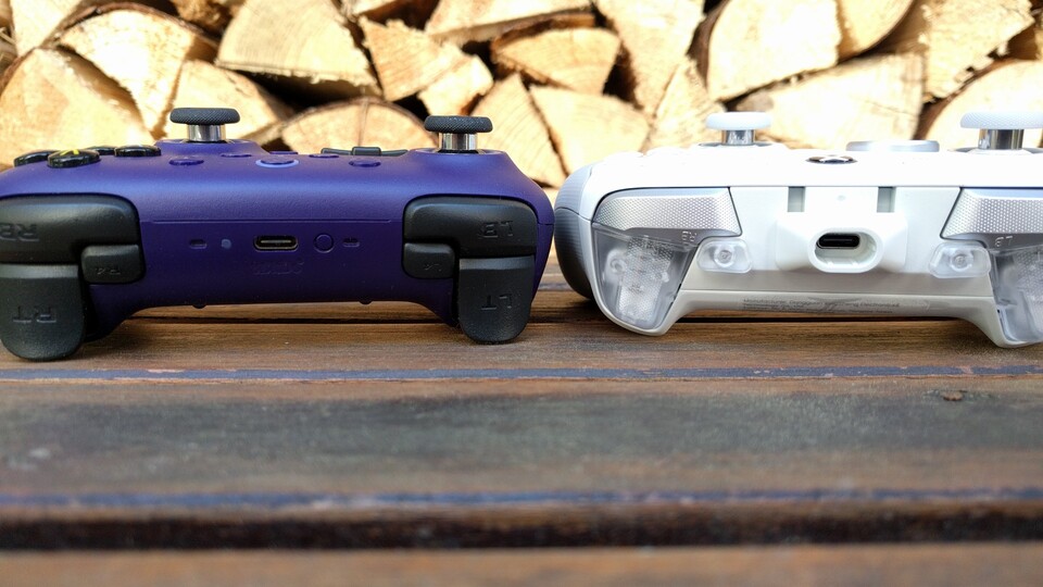 Bei den Schultertasten liegt der GameSir (rechts) wegen des besseren Grips vorne. (Bildquelle: Nele WobkerGameStar Tech)