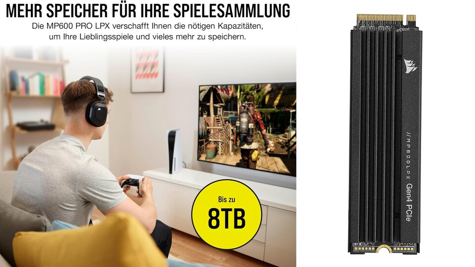Eine riesige M.2 NVMe SSD für haufenweise Spiele, Filme oder zigtausende Bilder.