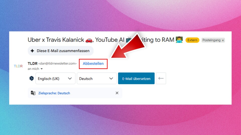 Auffällig unauffällig findet ihr den gesuchten Button oftmals im Header der Mail.