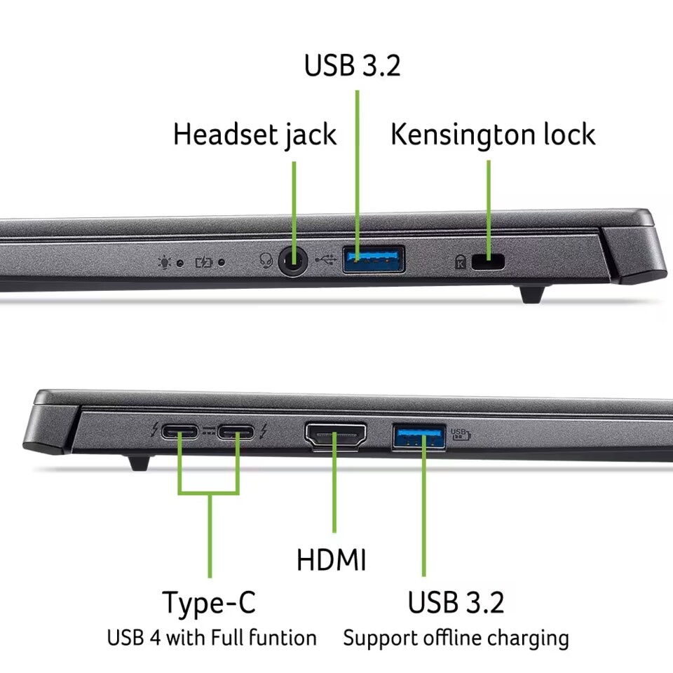 Sogar Thunderbolt 4 USB4 ist mit an Bord. (Quelle: Acer)