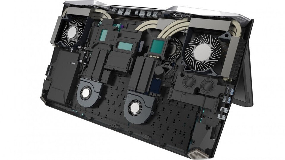 Das Acer Predator 21X benötigt fünf Lüfter und acht Heatpipes zur Kühlung.