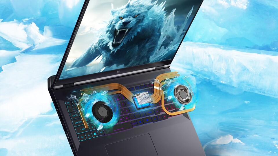 Das ausgeklügelte Kühlsystem versorgt sowohl die GPU als auch die CPU gleichermaßen mit frischer die Luft und führt Abwärme effizient ab.