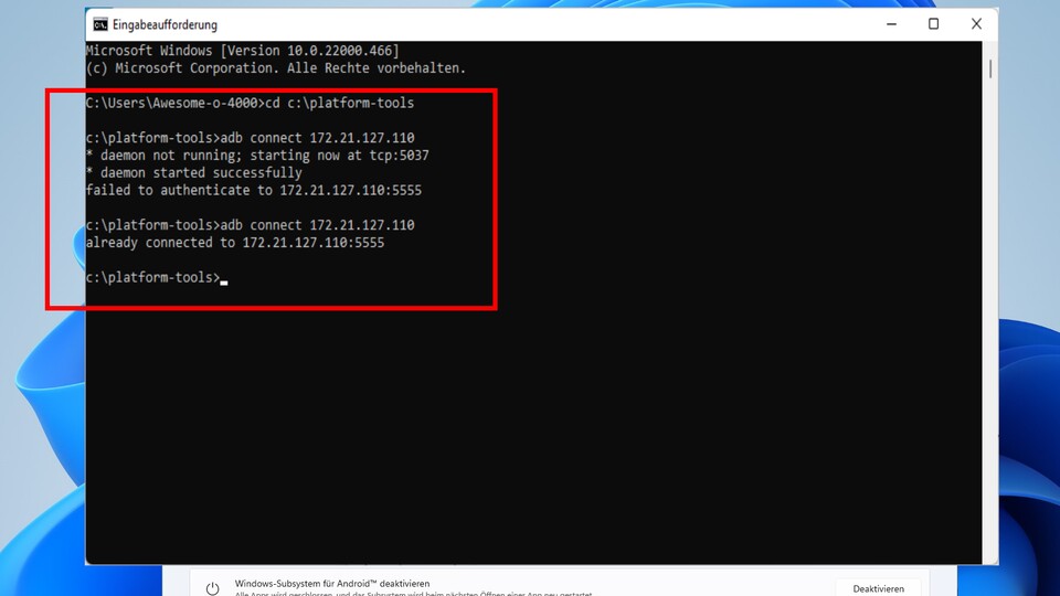 Verbindet euch mit der kopierten IP-Adresse.
