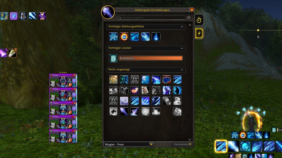 Alles im Griff: Auf der zweiten Seite kümmert ihr euch um eure Buffs und die praktischen Verfolgten Leisten.