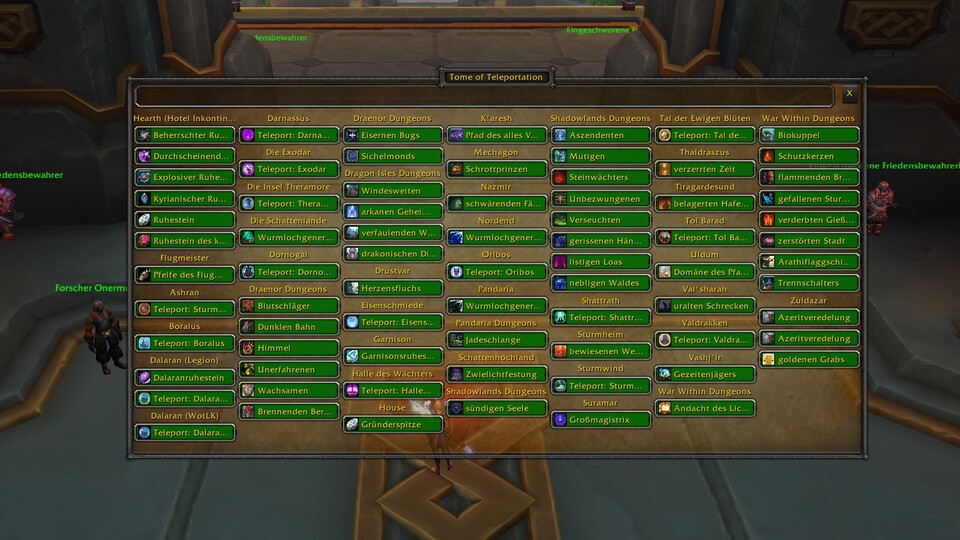 Euer persönliches Reisebüro: alle Teleports kompakt in einer Liste.  