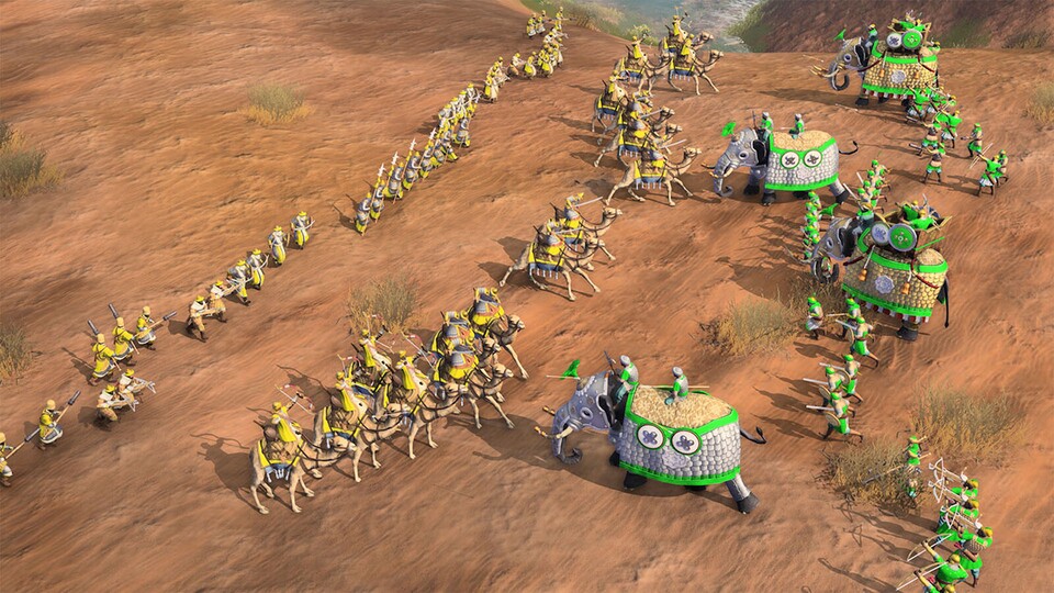 Egal ob Kamele, Elefanten oder klassische Fußsoldaten: Für Schlachten stehen euch allerlei Krieger zur Verfügung.