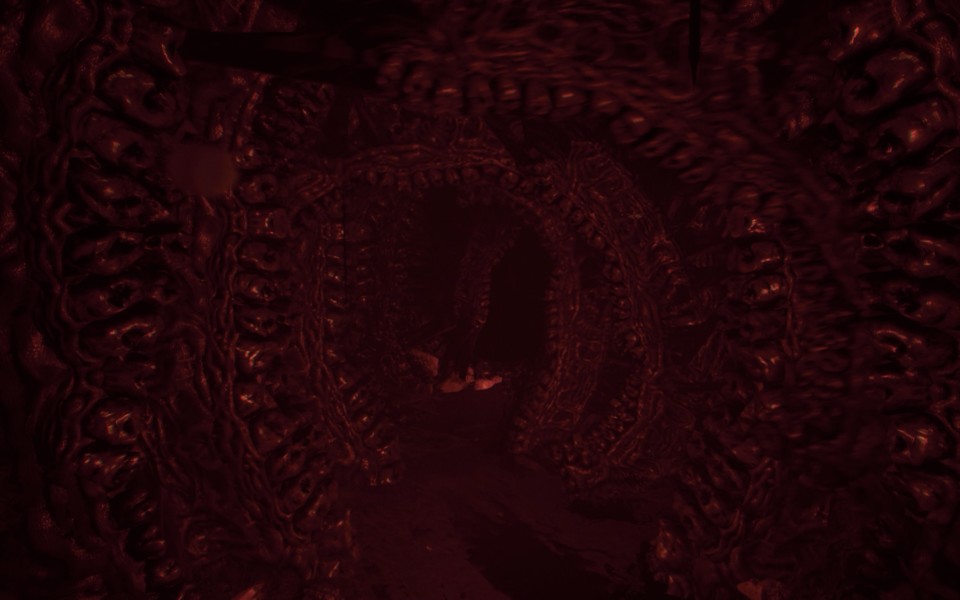 Dieser surreale Tunnel besteht aus sich bewegenden Kiefern. Agony hat einige solcher grotesken Einfälle.