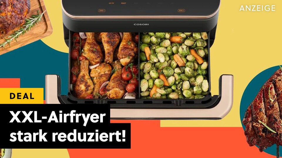 Bei Amazon könnt ihr jetzt eine große Heißluftfritteuse von Cosori mit Zwei-Kammer-Design richtig günstig abgreifen!