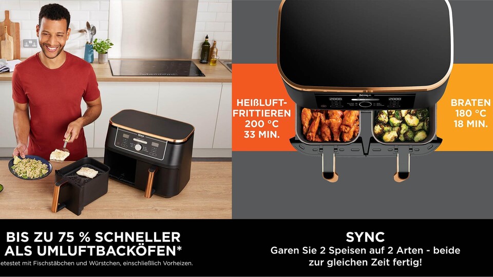 Eine Heißluftfritteuse hat viele Vorteile gegenüber dem Ofen: Sie heizt viel schneller auf, braucht deutlich weniger Strom und die Hitzeverteilung ist direkter und besser.
