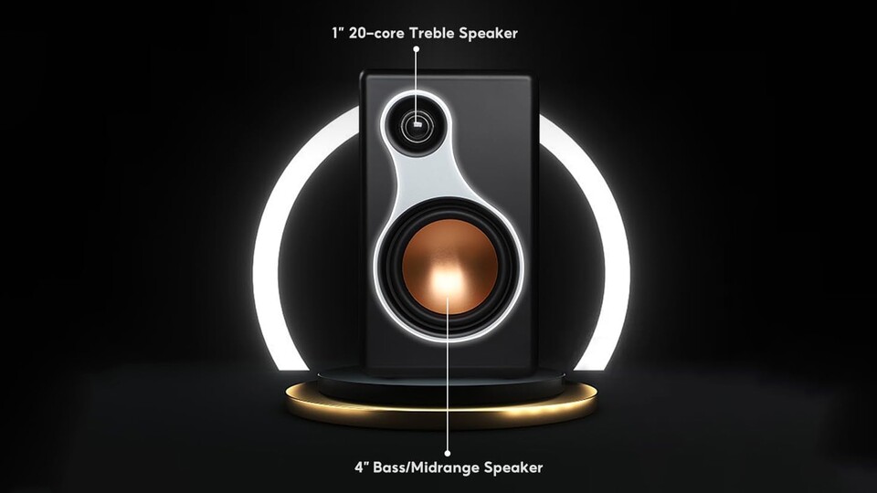 Das Design der Lautsprecher erinnert an eine Lupe oder einen Tennisschläger.