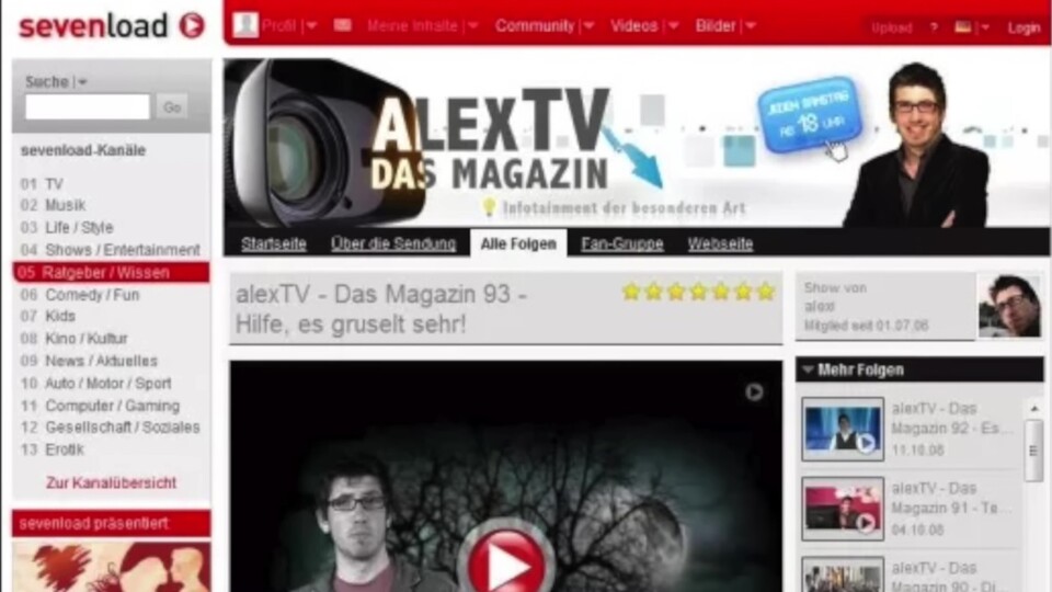 Ein weiterer Blick weit zurück in die Vergangenheit von Alexander Böhm, genauer gesagt in das Jahr 2008 und zu AlexTV bei Sevenload. (Bild: YouTube, Alex)