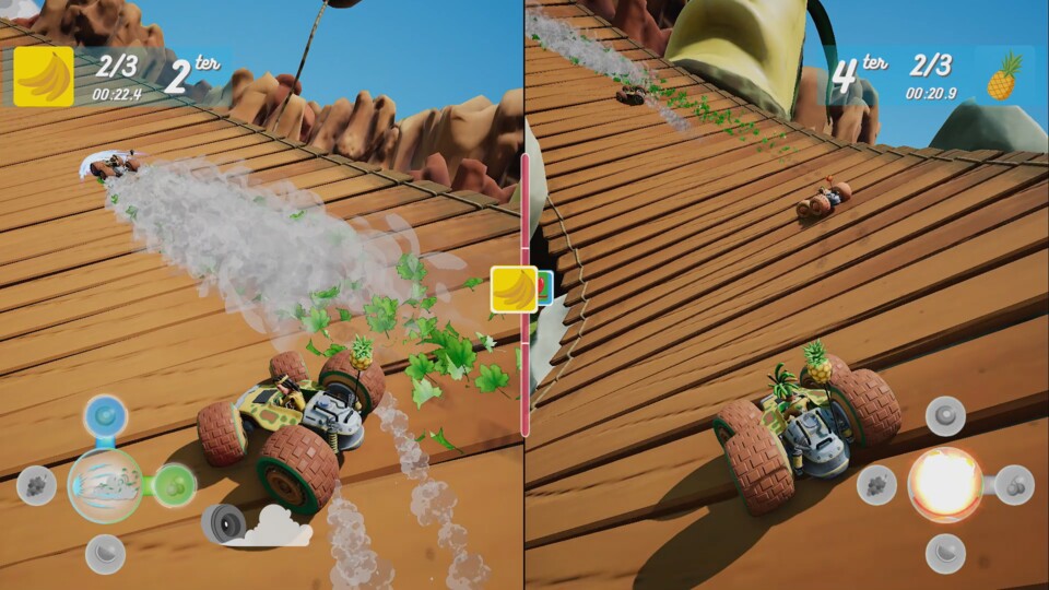 Im Multiplayer zeigt All-Star Fruit Racing seine Stärken. Das geht sowohl online, als auch im 4-Spieler-Splitscreen.