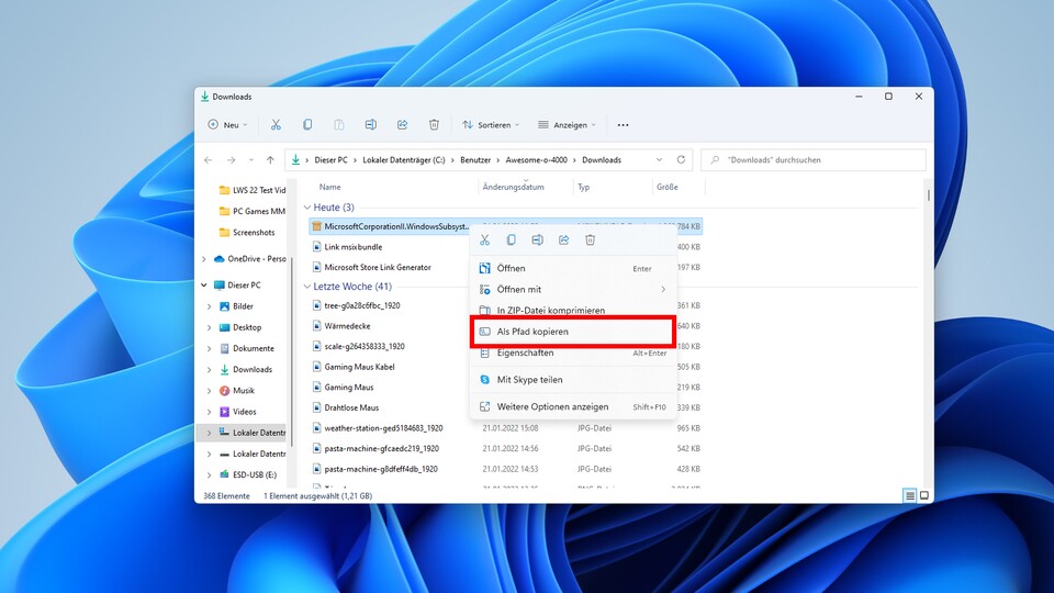 Wählt die Option »Als Pfad kopieren« aus.