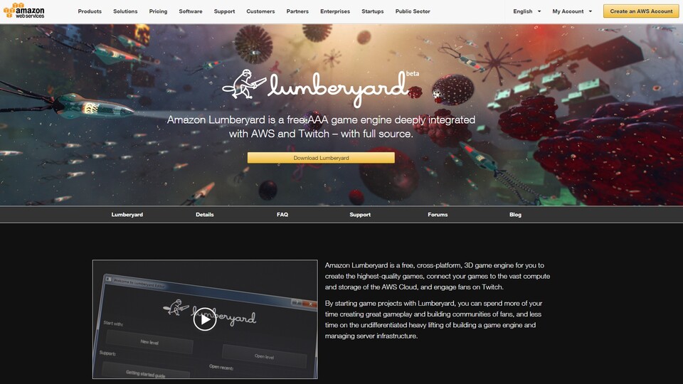 Momentan steht die Webseite zu Lumberyard nur auf Englisch zur Verfügung, Versionen in anderen Sprachen sollen aber demnächst folgen.