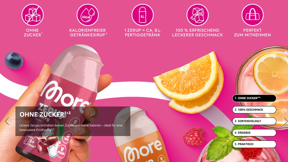 Kein Zuckcer, schön Frisch, haufenweise Geschmackssorten - wer kein blankes Wasser trinken will, kann hiermit das Getränk tunen.