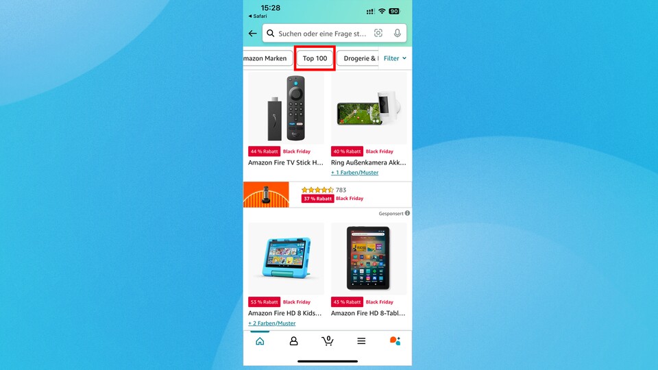 Auf der Black Friday-Aktionsseite von Amazon könnt ihr nach verschiedensten Kategorien filtern und euch beispielsweise auch die beliebtesten 100 Produkte ansehen.
