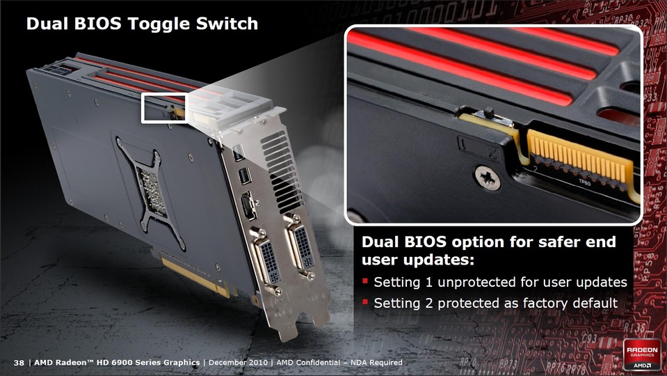 Seit der Radeon HD 6970 haben die Top-Modelle von AMD einen Kippschalter, um zwischen zwei Bios-Versionen zu wählen.