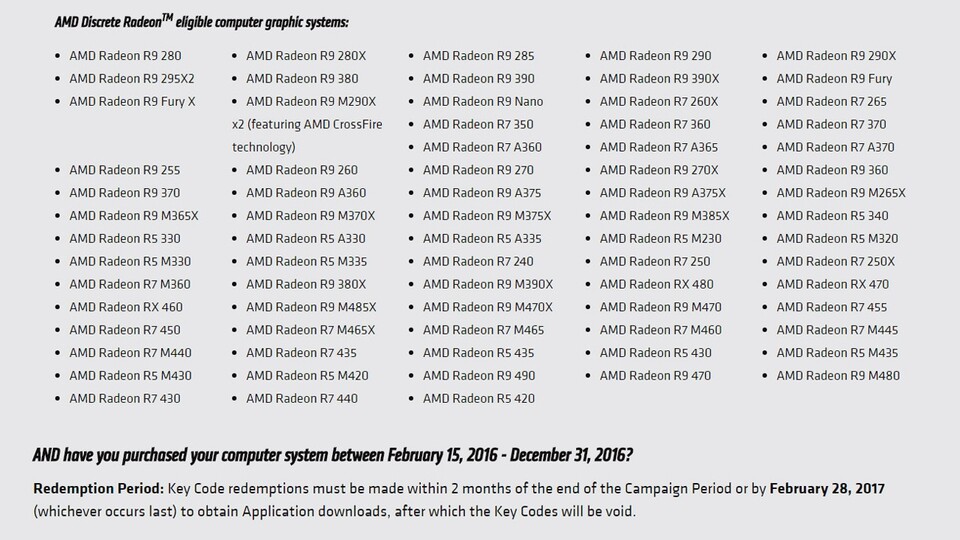 In dieser Liste sind eine AMD Radeon R9 490 sowie einige andere unbekannte R9- und R7-Modelle zu finden.