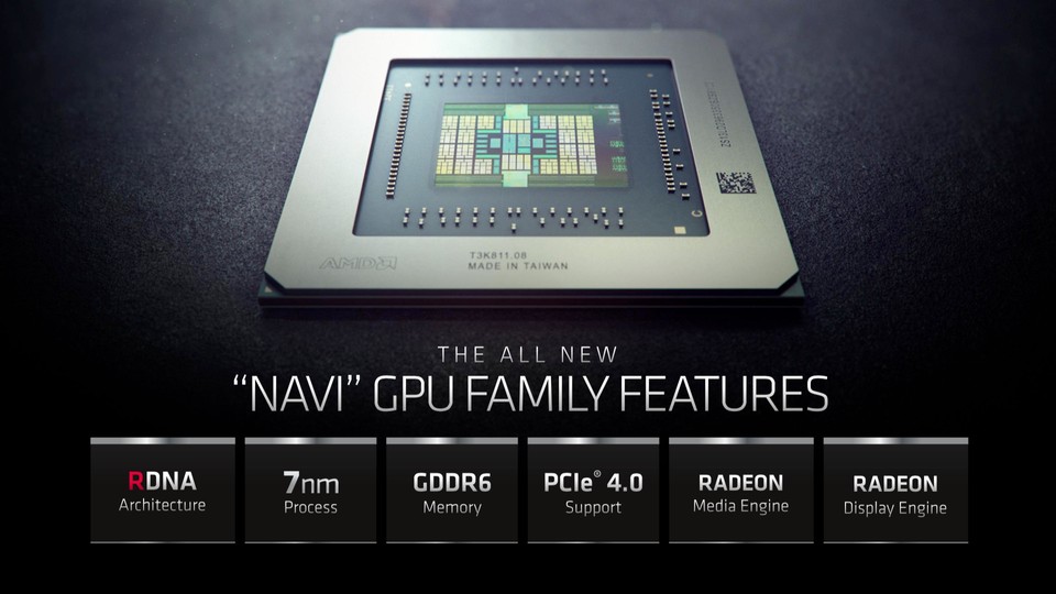 Die Radeon RX-5000-Serie basiert auf AMDs RDNA-Architektur. Sie unterstützen PCIe 4.0, sind in 7 Nanometern gefertigt und mit schnellem GDDR6-VRAM bestückt.