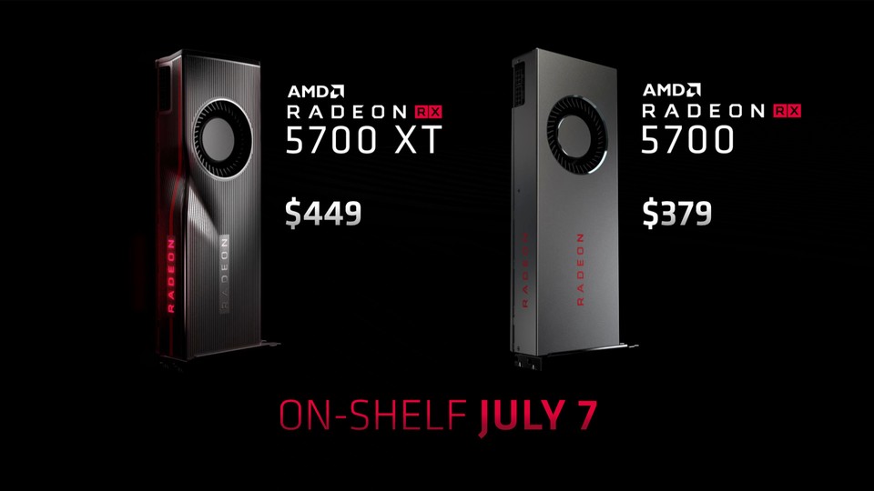 Die beiden neuen Grafikkarten RX 5700 XT und RX 5700 starten gleichzeitig am 7. Juli 2019 für 449 respektive 379 US-Dollar.