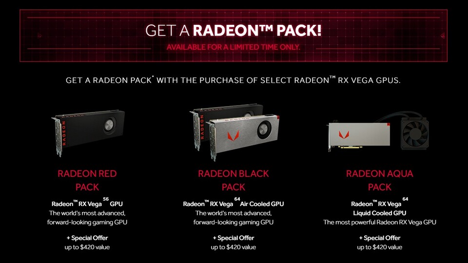 AMD bundelt alle neuen Vega-Grafikkarten mit entsprechenden Radeon Packs an.