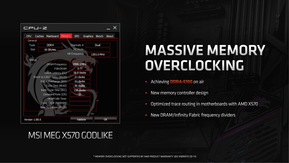 Ryzen 3000 soll per Overclocking besonders hohe RAM-Taktraten unterstützen. AMD spricht selbst von über 5.000 MHz bei Luftkühlung.