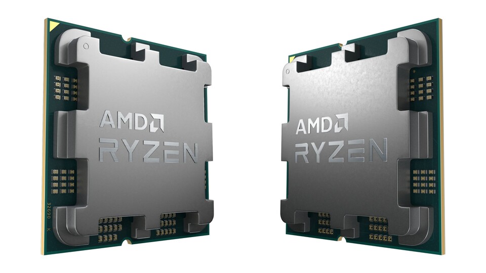 Der Ryzen 7 7800X3D in der Nahaufnahme: Die Pins befinden sich bei AM5 auf den Mainboards und nicht an der CPU selbst.