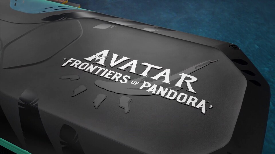 Eine weitere Besonderheit ist der silberne Schriftzug auf der Karte - »Avatar: Frontiers of Pandora« (Bild: AMD Ubisoft)