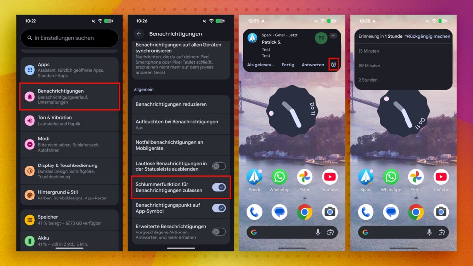 Verstreicht die von euch vorgegebene Schlummerzeit, landet die Benachrichtigung nochmal auf eurem Handy.