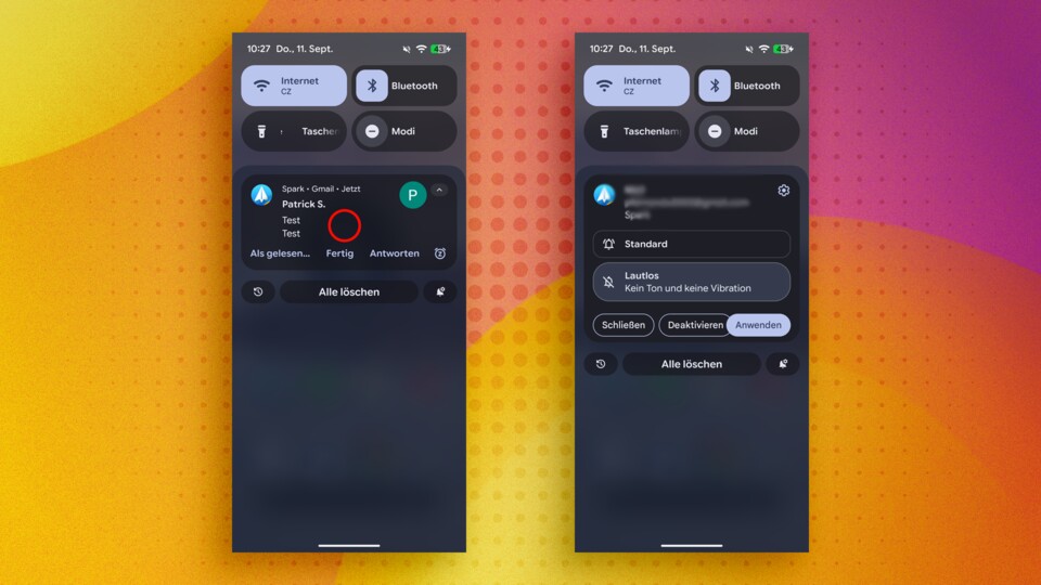 Ihr könnt Benachrichtigungen in die »Lautlos«-Kategorie verschieben.