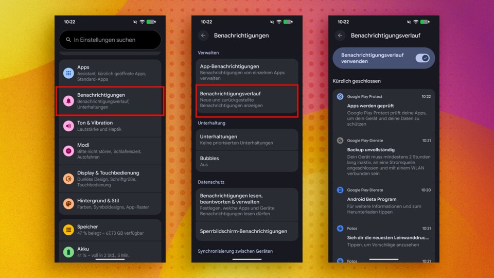 Android: So sieht der Verlauf der Benachrichtigungen aus.