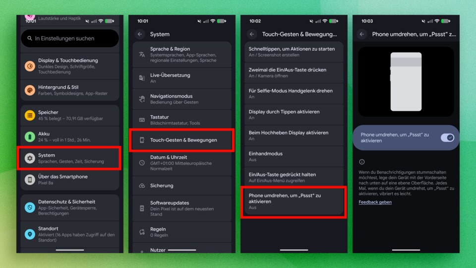 Sobald ihr das Smartphone umdreht, vibriert es. Anschließend werden Mitteilungen stummgeschaltet.