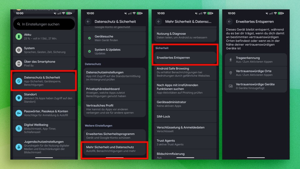 Fast schon überflüssig zu erwähnen, aber trotzdem: Seid ihr an einem »sicheren Ort«, können potenziell natürlich trotzdem andere Personen auf euer Smartphone zugreifen.
