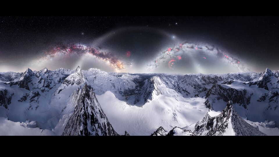 Das finale Foto ist in höherer Auflösung in Angels Blog sichtbar. Bemerkenswert: der Gegenschein schießt auf der linken Seite aus dem Matterhorn hervor. (Bildquelle: Angel Fux)