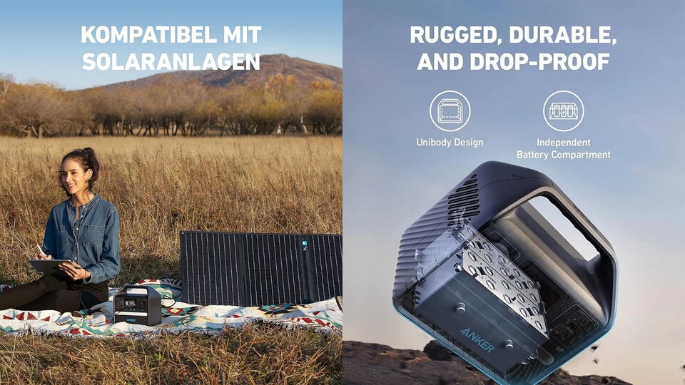 Ihr könnt die Powerstation nicht nur mit der Steckdose wieder aufladen: Bei Amazon gibts auch ein Bundle mit Solarpaneelen, die euch auch unterwegs mit Strom versorgen.