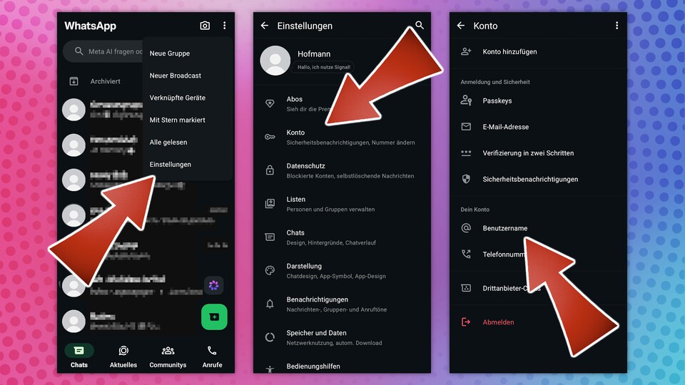 Auf WhatsApp könnt ihr mit den entsprechenden Berechtigungen schon jetzt euren Nutzernamen sichern – so klappt es. (Bildquelle: Aaron Hofmann GameStar Tech)