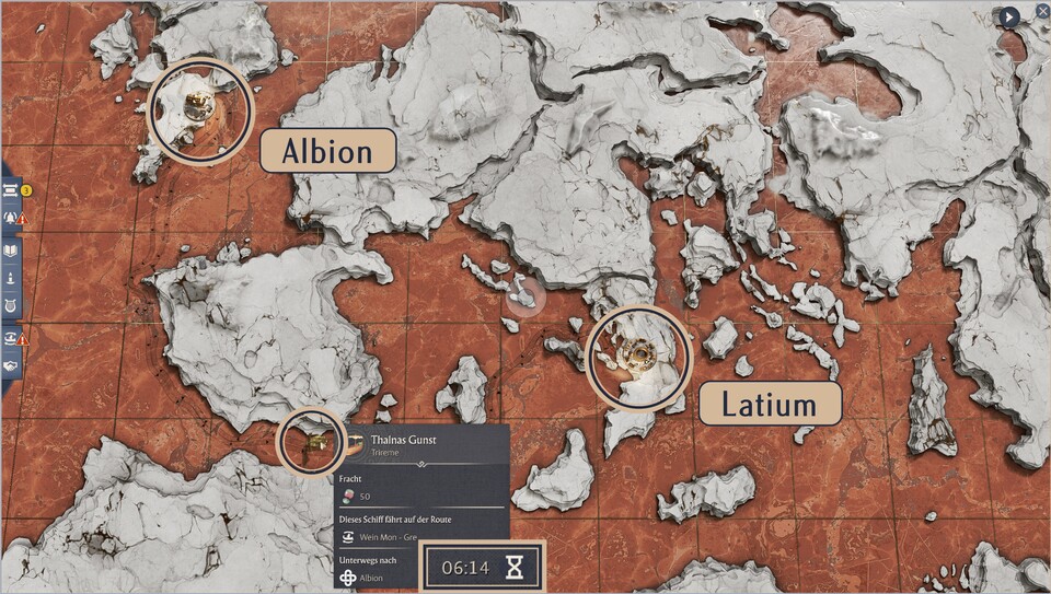 Früher oder später besiedelt ihr ohnehin die andere Provinz, und importiert oder exportiert Waren. Die Fahrzeit wird auf der Weltkarte bei jedem Schiff per Mouseover angezeigt.