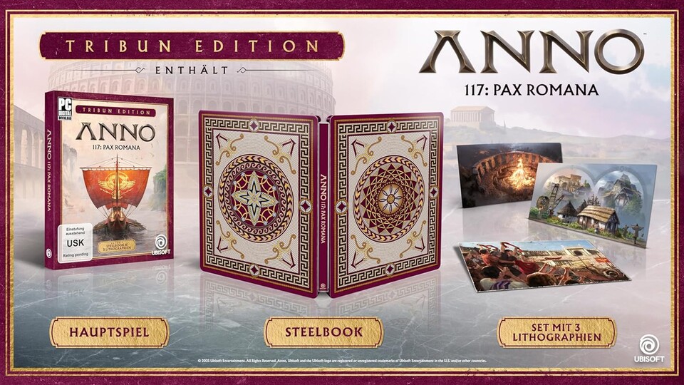 Anno 117: Pax Romana Tribun Edition: Das Steelbook mit Hauptspiel sieht richtig schick aus - und ist viel günstiger als die Collectors Edition.